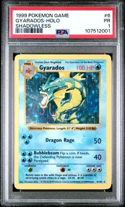 PSA 1 Gyarados Holo 6/102 Shadowless Base 1999 Pokemon Card - Image 1