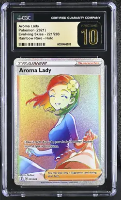 CGC 10 Pristine Aroma Lady Holo 221/203 Rainbow Rare Evolving Skies Pokemon Card - Image 1