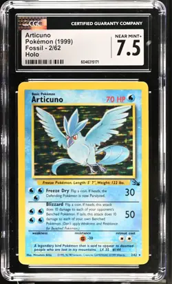 CGC 7.5 Articuno Holo 2/62 Fossil 1999 Pokemon Card - Image 1