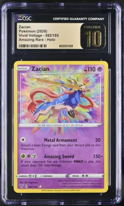 CGC 10 Pristine Zacian Amazing Rare Holo 082/185 SWSH Vivid Voltage Pokemon Card - Image 1