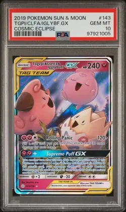 PSA 10 Togepi & Cleffa & Igglybuff GX 143/236 Cosmic Eclipse Pokemon Card - Image 1