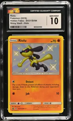 CGC 10 Riolu Shiny SV21/SV94 Shiny Vault Hidden Fates Pokemon Card - Image 1