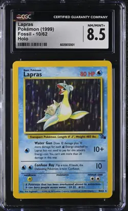 CGC 8.5 Lapras Holo 10/62 Fossil 1999 Pokemon Card - Image 1