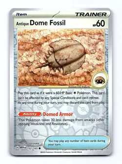 Antique Dome Fossil 152/165 Common 151 Pokemon Reverse Holo Near Mint - Image 1