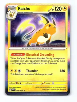 Raichu 026/165 Rare 151 Pokemon Holo Near Mint - Image 1