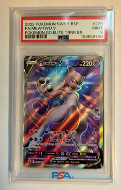 2022 POKEMON SWSH BLACK STAR PROMO BSP #229 FULL ART MEWTWO V PSA MINT 9 - Image 1