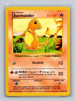 (1x) Pokemon Card - Charmander Base Set (Shadowless) 46/102 Common LP (x1) - Image 1
