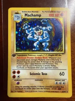 Pokemon TCG 1st edition Machamp Base Set 8/102 Holo Unlimited Holo Rare Crease - Image 1