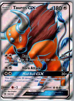 Tauros GX (Full Art) 144/149 SM Base Set - Pokemon Card - NM - Image 1