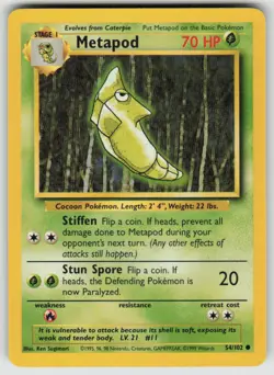 Metapod 54/102 Common Base Set Unlimited Pokemon Moderately Played - Image 1