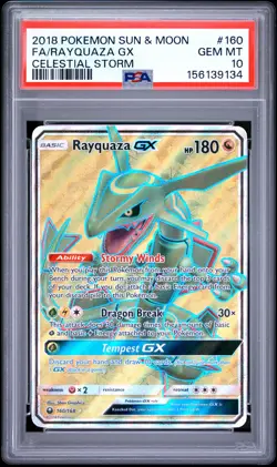 2018 POKEMON SUN & MOON CELESTIAL STORM #160 FULL ART/RAYQUAZA GX PSA 10 - Image 1