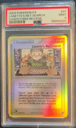 2003 Pokemon EX Sandstorm Lanette's Net Search Reverse Holo 87/100 PSA 9 - Image 1