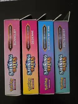 Pokemon TCG Shining Fates Mad Party Pin Collection 4 Box Lot Booster - Image 3