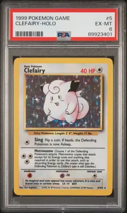 PSA 6 EX-MINT Clefairy 5/102 Holo Base Set 1999 Pokemon Card - Image 1