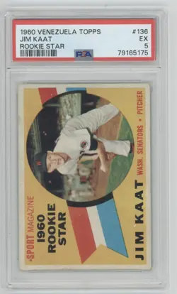 Venezuelan Topps 1960 Jim Kaat #136 RC Venezuela PSA 5 Venezeula Top Pop - Image 1