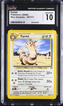 CGC 10 Furret 35/111 Neo Genesis 2000 Pokemon Card - Image 1
