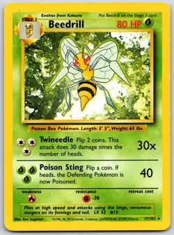 POKEMON BASE SET UNLIMITED BEEDRILL 17/102 RARE NON HOLO LP - Image 1