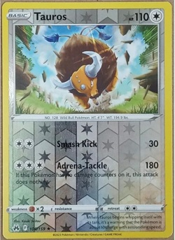Pokemon - Tauros - 106/159 - Reverse Holo Rare - Crown Zenith - NM/M - NEW - Image 1