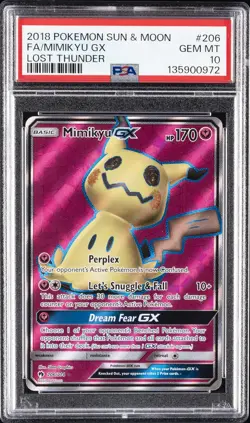 2018 POKEMON SUN & MOON LOST THUNDER #206 FULL ART/MIMIKYU GX PSA 10 - Image 1