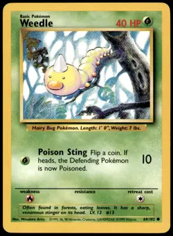 Weedle 69/102 Common Base Set Unlimited Pokemon Lightly Played - Image 1