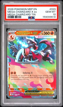 2026 Pokemon MEP Black Star Promo MEGA CHARIZARD X EX #029 Charizard Tin PSA 10 - Image 1