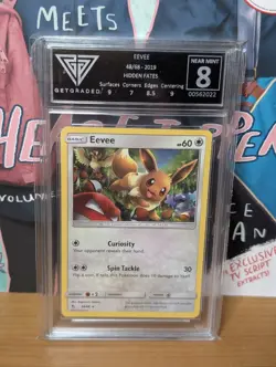 Eevee 48/68 Hidden Fates Pokemon Card - GetGraded Near Mint 8 - Image 1