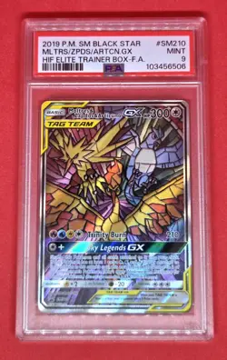 2019 Pokemon TCG Moltres-Zapdos-Articuno Hidden Fates ETB Promo #SM210 PSA 9 - Image 3