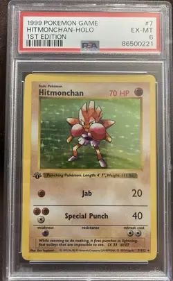 1999 Pokemon 1st Edition Hitmonchan Holo #7/102 PSA 6 - Image 1
