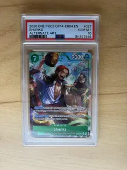 One Piece Shanks Alt Art OP14-027 The Azure Sea's Seven Foil PSA 10 Gem Mint - Image 1