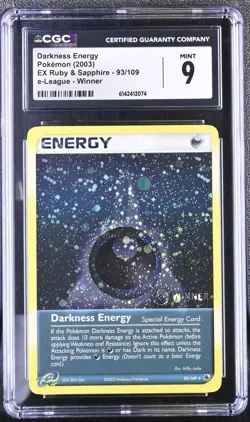 CGC 9 Darkness Energy 93/109 EX Ruby & Sapphire E-League Winner Pokemon Card - Image 1