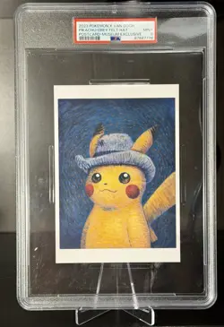 2023 POKEMON X VAN GOGH POSTCARD PIKACHU WITH GREY FELT HAT PSA 9 - Image 1