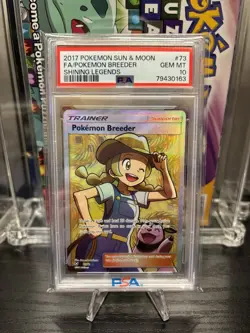 2017 POKEMON SUN & MOON SHINING LEGENDS #73 FA/POKEMON BREEDER PSA 10 - Image 1