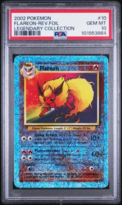 2002 POKEMON LEGENDARY COLLECTION #10 FLAREON-REVERSE FOIL PSA 10 - Image 1