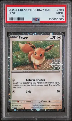 Eevee 133/165 PSA 9 Pokemon Holiday Calendar Stamped Graded Pokemon Card Slab - Image 1