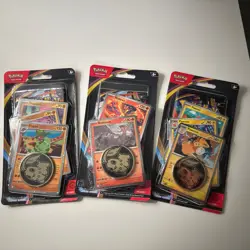 Pokemon TCG Chaos Rising Mega Evolution 3 Blister Packs w/ Metal Coins - Image 1