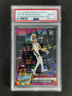 2023-24 Hoops Premium Stock Victor Wembanyama Red Seismic Attack RC /199 PSA 10 - Image 1