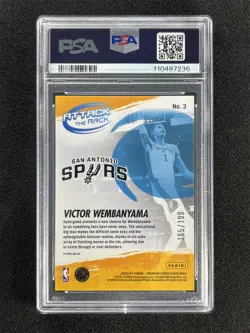2023-24 Hoops Premium Stock Victor Wembanyama Red Seismic Attack RC /199 PSA 10 - Image 2