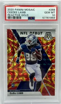 2020 Panini Mosaic NFL Debut CeeDee Lamb #268 Reactive Gold Mosaic Prizm PSA 10 - Image 1