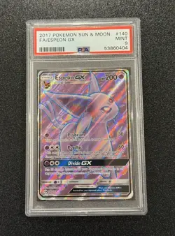 PSA 9 MINT Espeon GX 140/149 Full Art 2017 Pokemon Sun & Moon Base Pokemon Card - Image 1