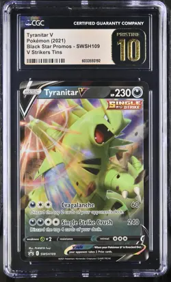 CGC 10 Pristine Tyranitar V Black Star Promo SWSH109 V Strikers Tins Pokemon Car - Image 1