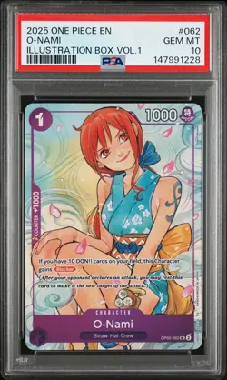 2025 ONE PIECE PROMOS ILLUSTRATION BOX VOL.1 #062 O-NAMI PSA 10 - Image 1