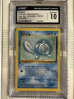 Pokemon TCG Poliwag Base Set, 1st Edition Common Spanish CGC 10 59/102 - Image 1