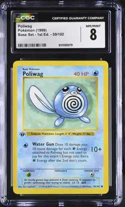 Poliwag #59/102 1999 Pokemon Base Set 1st Edition Shadowless CGC 8 NM/Mint - Image 1