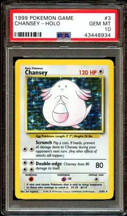 PSA 10 GEM MINT Chansey 3/102 HOLO RARE Base Set Pokemon Card - Image 1