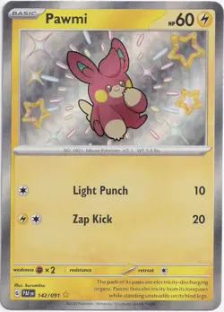 Pokemon Pawmi Shiny Full Art Paldean Fates PAF 142/091 Near Mint English - Image 1