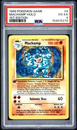 1999 Pokemon Base Set Unlimited MACHAMP 8/102 1st Edition Holo PSA 4 - Image 1