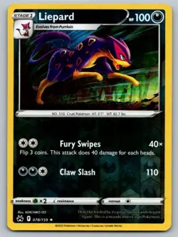 Liepard 078/159 Rare Crown Zenith Pokemon Reverse Holo Lightly Played - Image 1
