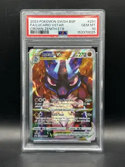PSA 10 GEM MINT Lucario VSTAR Promo SWSH291 Crown Zenith ETB Pokemon Card - Image 1