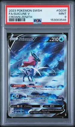 2023 POKEMON SWORD & SHIELD CROWN ZENITH #GG38 FULL ART/SUICUNE V PSA 9 - Image 1