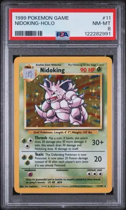 1999 Holo Rare Nidoking 11/102 Base Set Pokemon TCG Card WOTC PSA 8 - Image 1